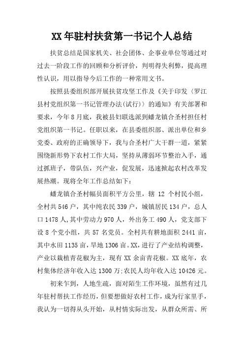 XX年驻村扶贫第一书记个人总结