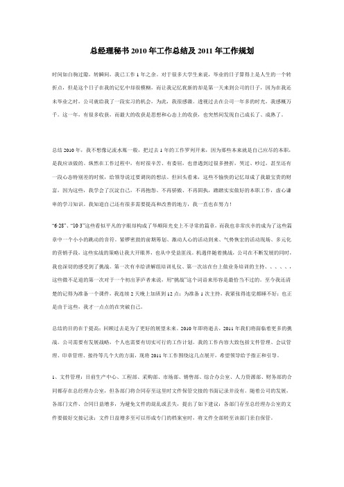 总经理秘书2010年工作总结及2011年工作规划