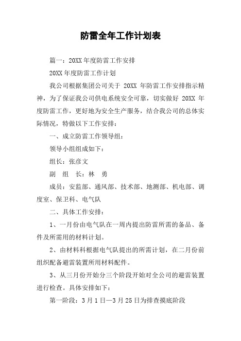 防雷全年工作计划表