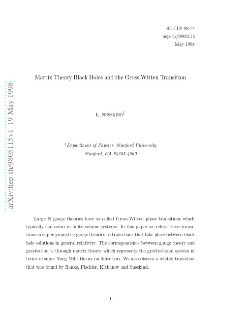 Matrix Theory Black Holes and the Gross Witten Transition