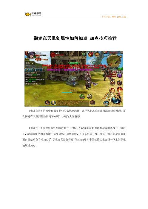 御龙在天重剑属性如何加点 加点技巧推荐