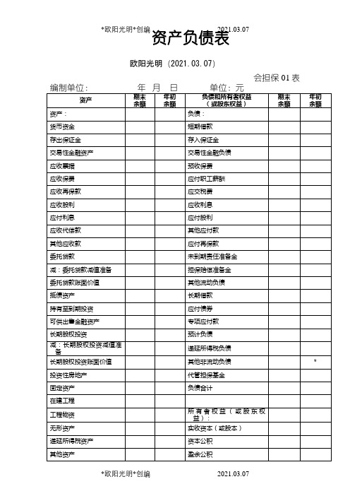 2021年融资性担保公司财务报表