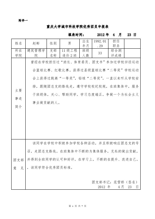 五四评优申报表格