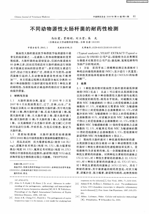 不同动物源性大肠杆菌的耐药性检测