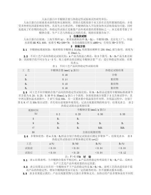 人血白蛋白中辛酸钠含量与热稳定性试验相关性研究单位