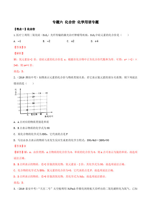 19年山东省中考化学真题分类  专题06 化合价 化学用语专题(解析版)