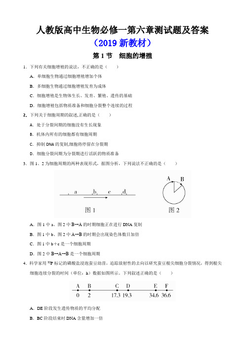 人教版高中生物必修一第六章测试题及答案