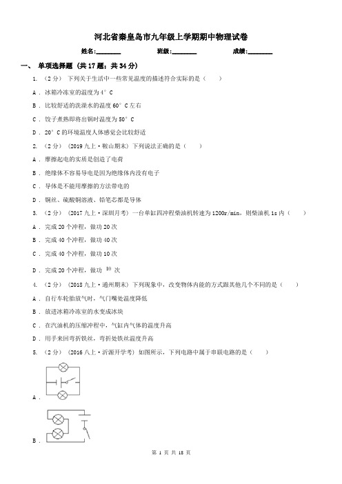 河北省秦皇岛市九年级上学期期中物理试卷