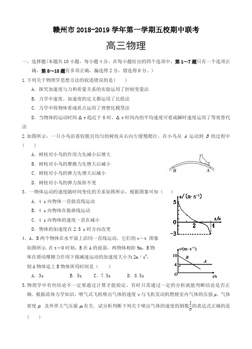 【精品】江西省赣州市五校协作体2019届高三上学期期中考试物理试卷(含答案)