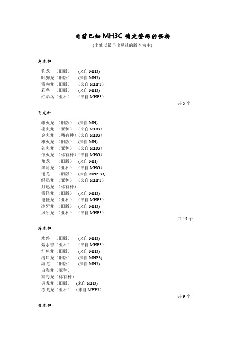 怪物猎人3G 目前已知BOSS资料统计