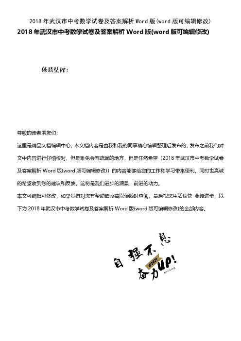 2018年武汉市中考数学试卷及答案解析Word版