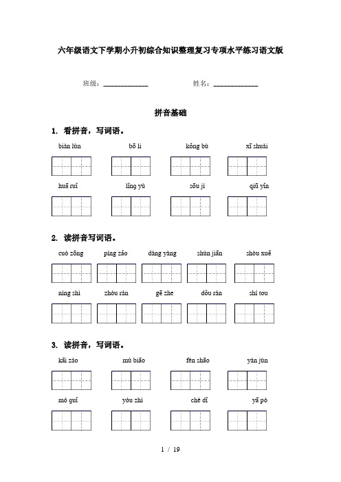 六年级语文下学期小升初综合知识整理复习专项水平练习语文版