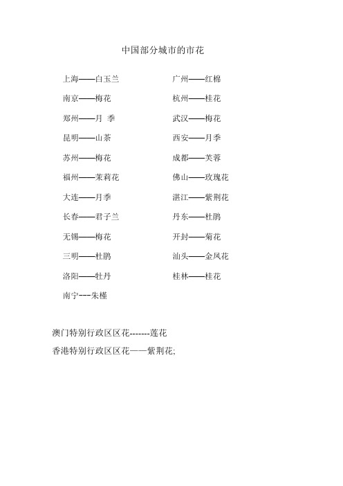 中国部分城市的市花