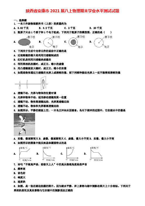 陕西省安康市2021届八上物理期末学业水平测试试题