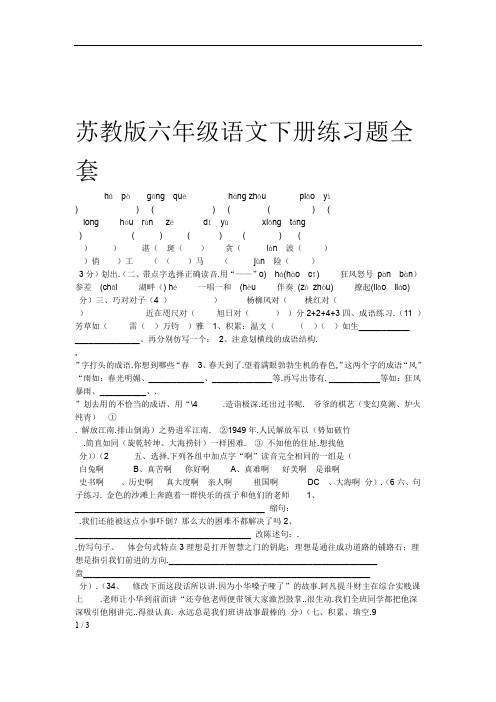苏教版六年级语文下册练习题全套