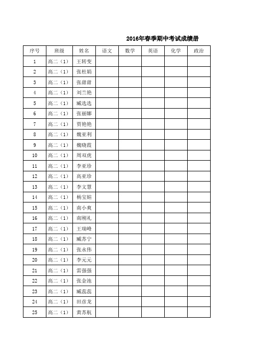 高二计算机成绩册(高中部)
