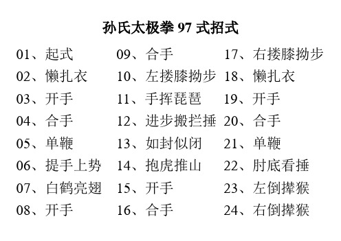 孙氏太极拳97式招式