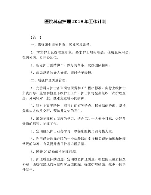 医院科室护理2019年工作计划