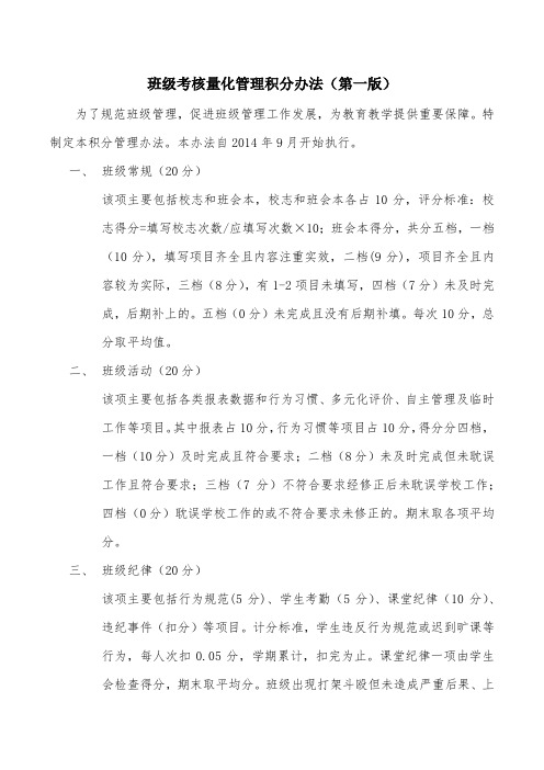 班级考核量化管理积分办法2014年春版