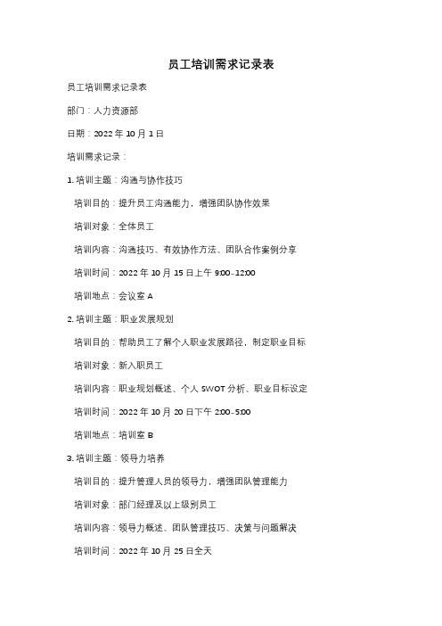 员工培训需求记录表