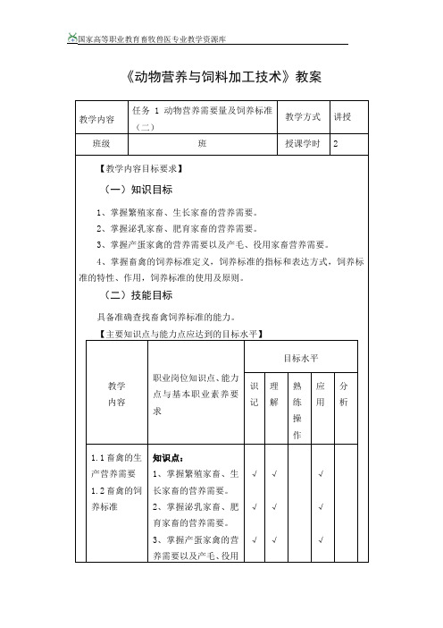 动物营养与饲料加工技术饲养标准教案2(精)
