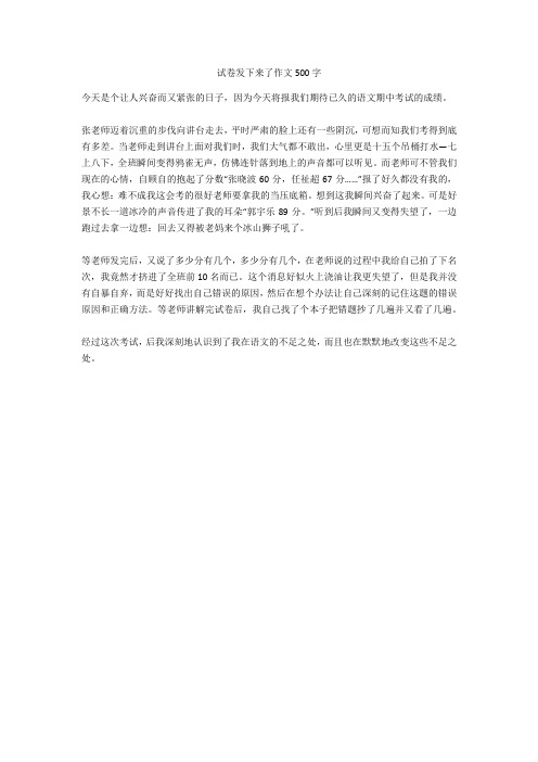 试卷发下来了作文500字全面版