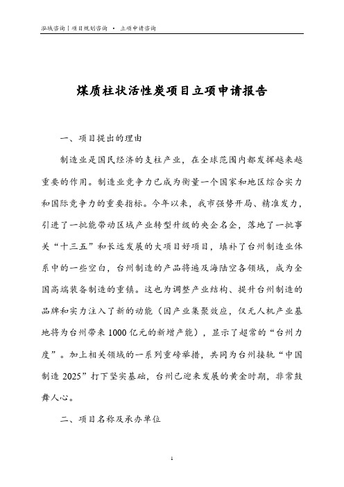 煤质柱状活性炭项目立项申请报告