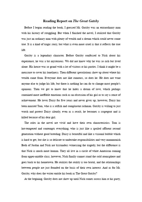 Reading Report on The Great Gatsby