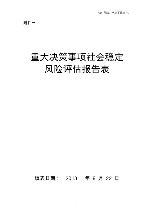重大事项社会稳定风险评估报告表(新版)