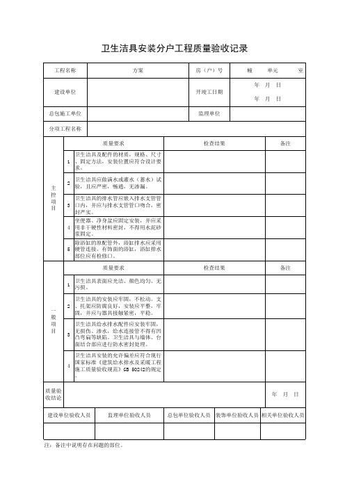 14.2 卫生洁具安装分户工程质量验收记录