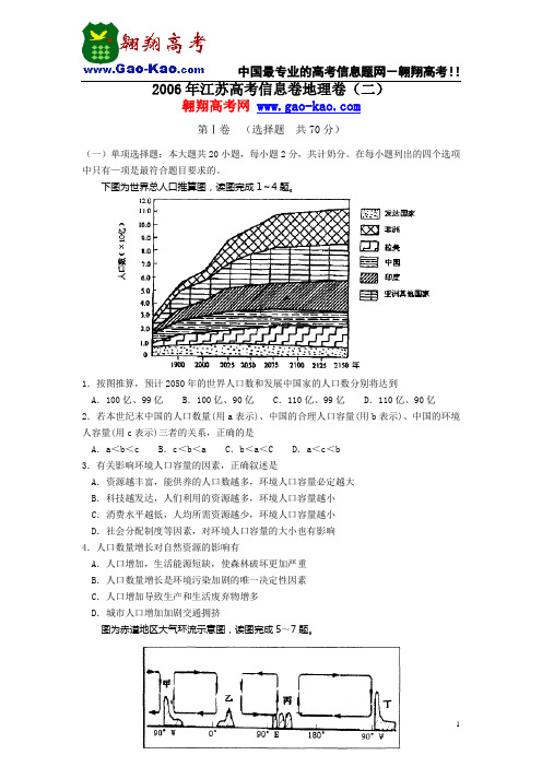 2006年江苏高考信息卷地理卷(二)