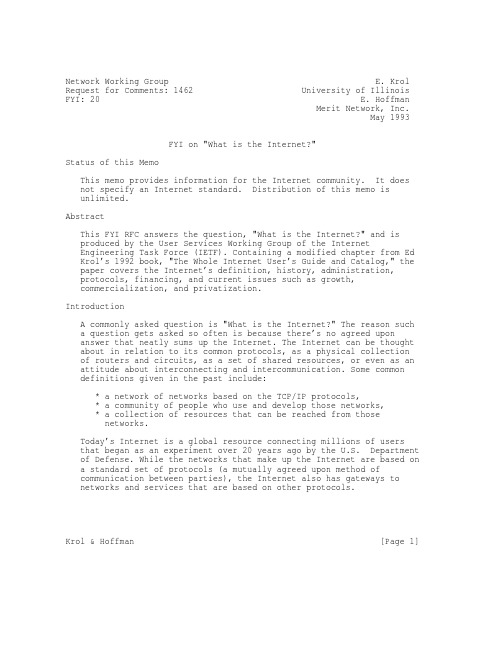 rfc1462.FYI on What is the Internet