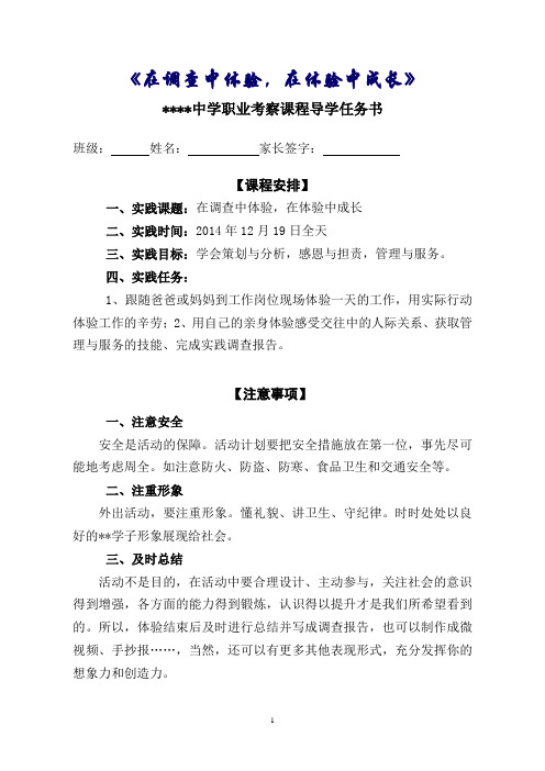中学职业考察课程导学任务书,社会实践活动