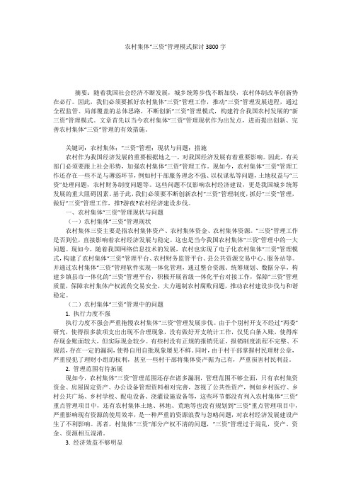 农村集体“三资”管理模式探讨3800字