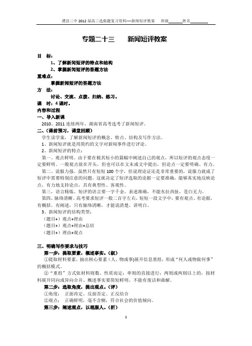 专题二十三    新闻短评教案
