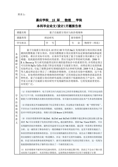 开题报告  量子自旋霍尔效应与拓扑绝缘体