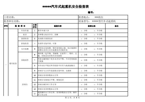 汽车式主吊检查表