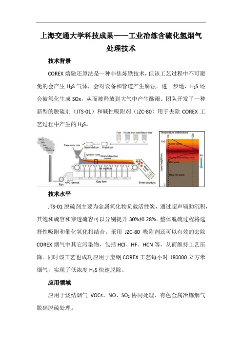 上海交通大学科技成果——工业冶炼含硫化氢烟气处理技术