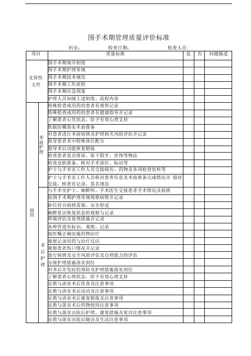 围手术期管理质量评价标准