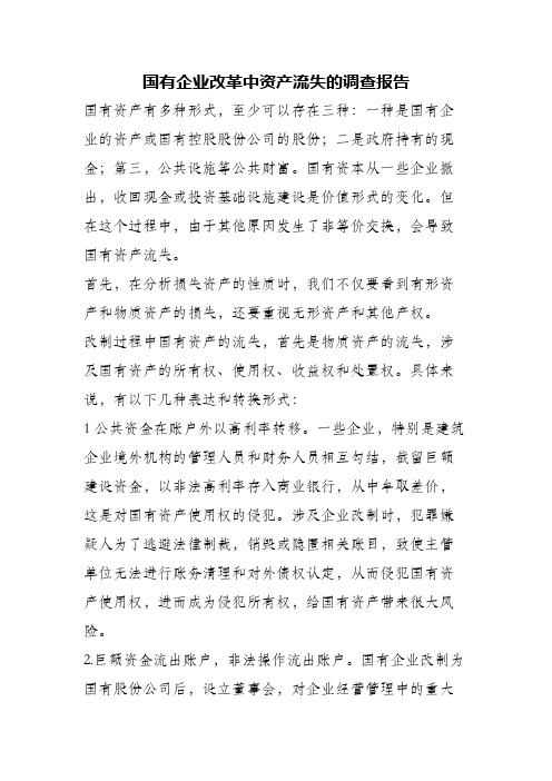 (精编)国有企业改革中资产流失的调查报告