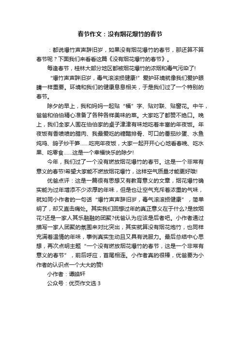 春节作文：没有烟花爆竹的春节