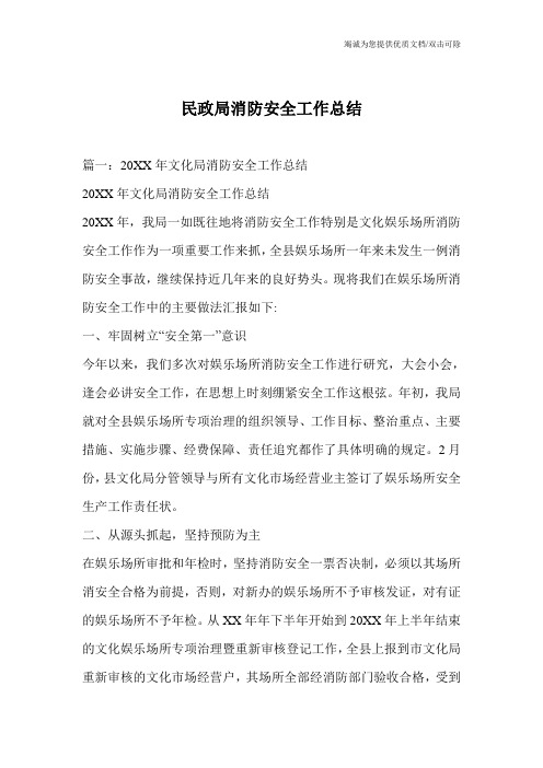 民政局消防安全工作总结