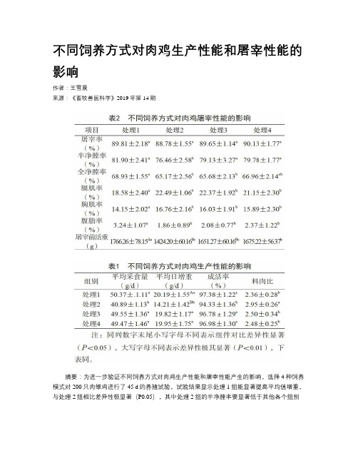 不同饲养方式对肉鸡生产性能和屠宰性能的影响
