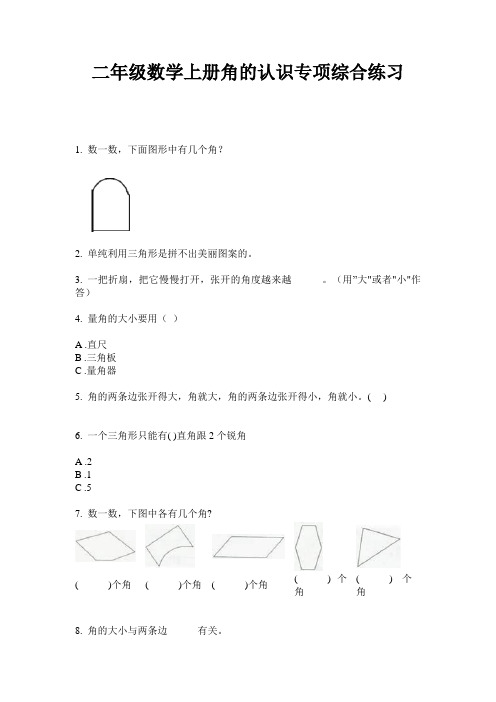 最新二年级数学上册角的认识专项综合练习-2020-2021学年人教版