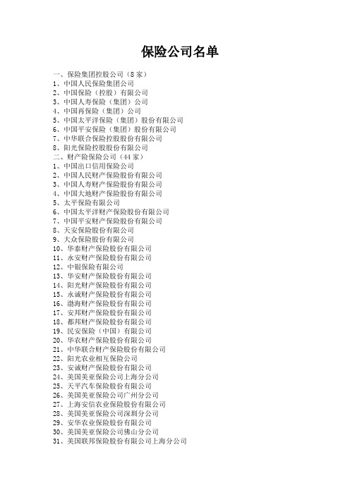 保险公司名单