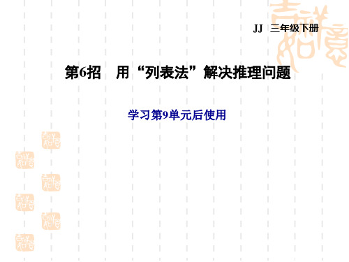 冀教版三年级下册数学 第9单元 探索乐园 第6招 用“列表法”解决推理问题