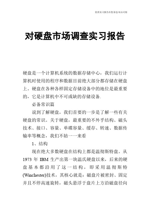 对硬盘市场调查实习报告