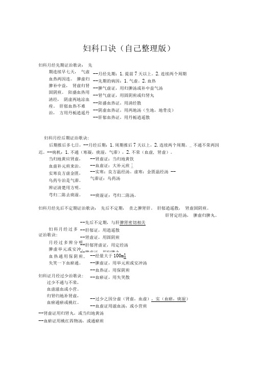 中医妇科学口诀