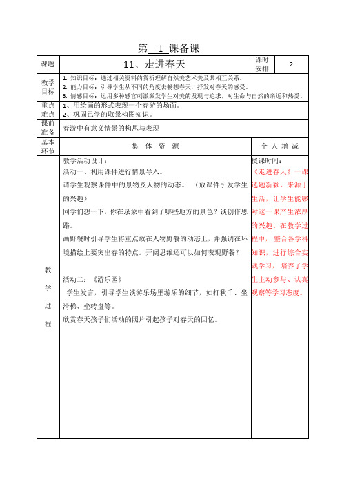 四年级下册美术教案 11 走进春天-1  人教新课标
