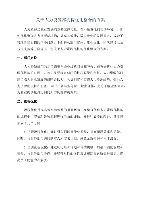 关于人力资源部机构优化整合的方案